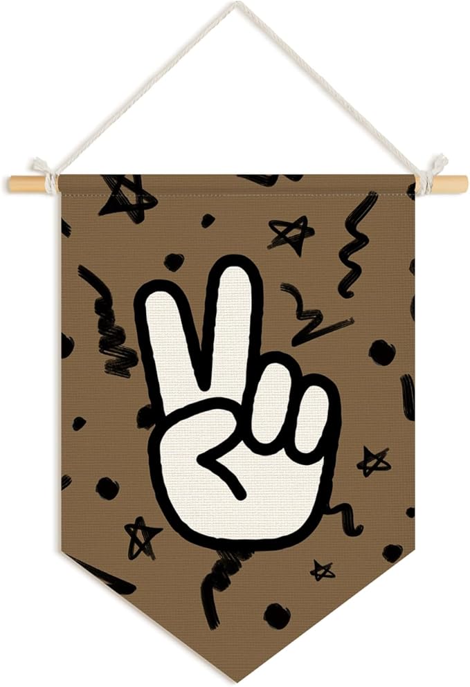 Wheatwin Boys Room Decor, Trendy Retro Wall Decor for Kids Toddler Nursery Room Bedroom Playroom, Peace Sign Brown Wall Hanging Pennant Flag Banner 15x11 Inch