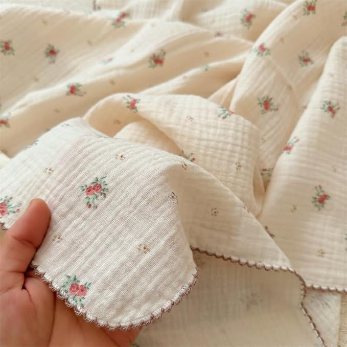 BuLuTu Toddler Blanket Muslin Cotton Baby Blanket Soft Nursery Bed Blankets Shabby Chic Crib Blanket Baby Boys Girls Swaddle Blankets,4-Layer Large Cotton Quilt Blankets,Berry Pattern,47"x51"