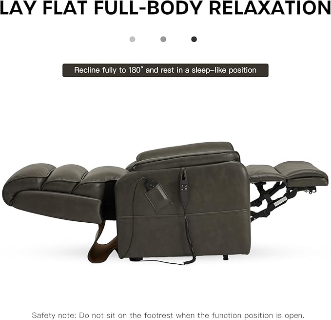 DYNOX 350 LBS Power Lift Recliner Chair for Elderly, Medium Size Dual Motor Lay Flat Infinite Positions Recliner with Heat & Massage(9188,Faux Leather,Grey)