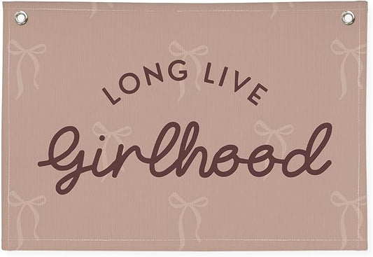 Pink Girls Room Decor，Vintage Coquette Bow Hanging Linen Banner Flag for Baby Girls Nursery Teen Girl Bedroom Dorm Decorations Kids Toddler Room Nursery Playroom Wall,girlroom