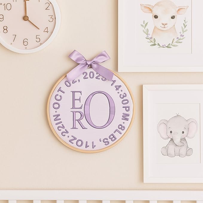 Personalized Baby Name Sign Welcome Baby Announcement Sign Newborn Baby Embroidery Hoop with Bows Baby Hospital Name Sign Custom Infant Baby Name Baby Shower Gifts (14)