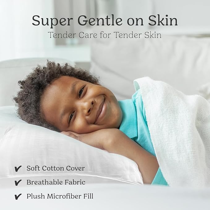 Toddler Pillow and Pillowcase 13x18 inches, Organic Cotton - Perfect for Toddlers 2-5 Years - Ideal for Toddler Travel Bed, Toddler Bedding Set, Kids Travel Pillow and Machine Washable