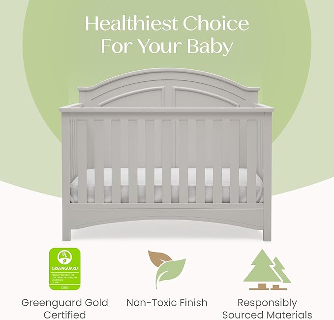 Delta Children Perry 6-in-1 Convertible Crib - Greenguard Gold Certified, Moonstruck Grey