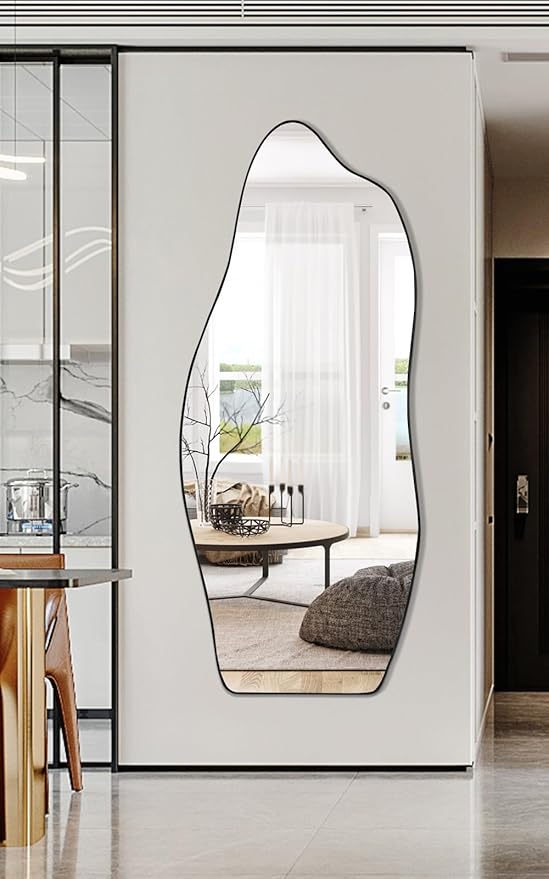 POZINO Irregular Mirror, 47"x20" Large Asymmetrical Mirrors, Funky Frameless Mirror Decor, Odd Shaped Mirrors for Bathroom Living Room Bedroom Entryway