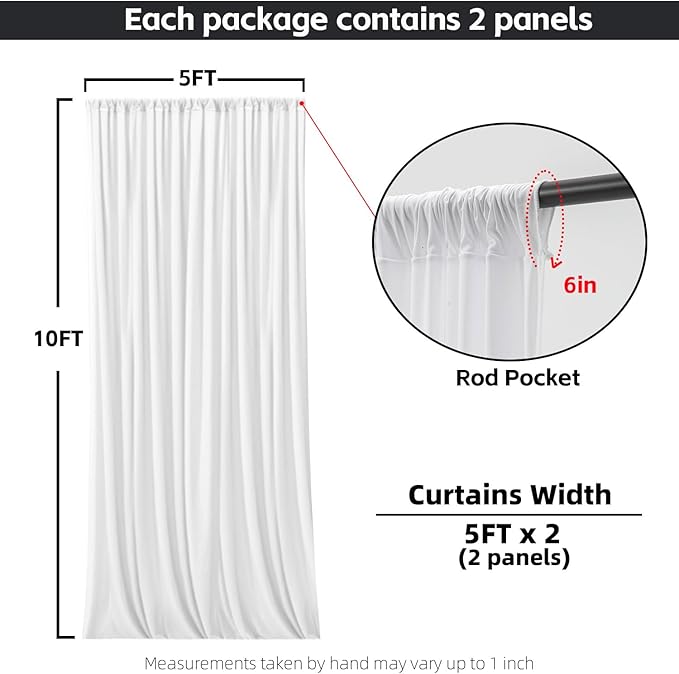10x10FT White Backdrop Curtains for Wedding Parties, Wrinkle Free Photo Backdrop Curtains for Wedding Birthday Party Baby Shower, Fabric Drape with Rod Pockets 5ft x 10ft, 2 Panels