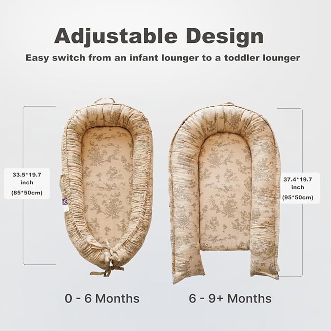 Infant Lounger, Baby Nest Cover for Baby Girls & Boys, Newborn Essentials for Baby 0-12 Months, 100% Cotton Breathable (Poem_Muslin)