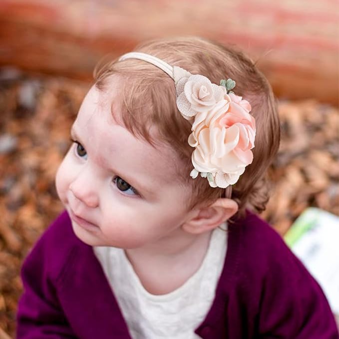 Baby Girl Floral Headband Nylon Flower Crown Elastic Hairband 3pcs Hair Accessories Gift for Girls (YM8)