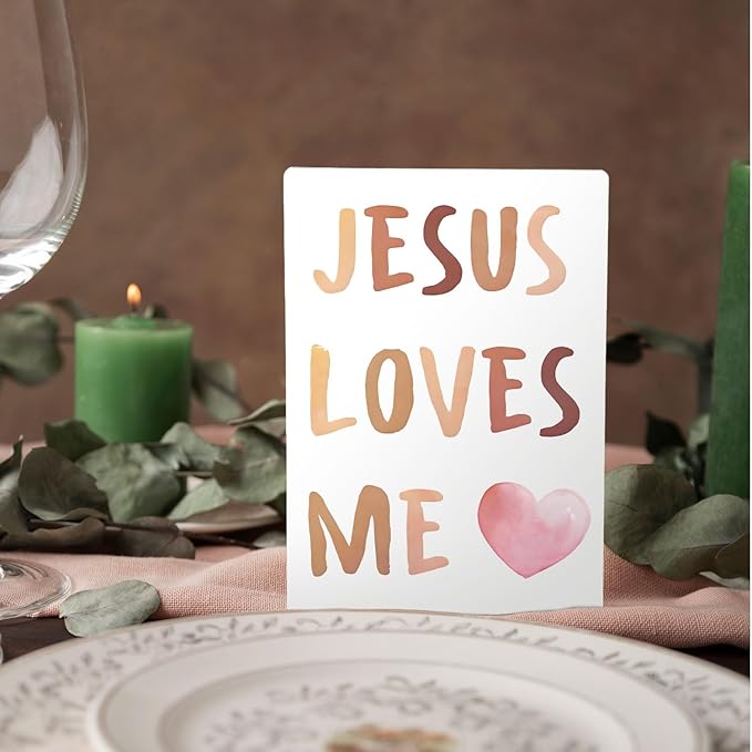 Baby Girls Boys Nursery Decor - Boho Jesus Loves Me Christian Wooden Stand Sign, Nursery Decor, 5x7 Inch