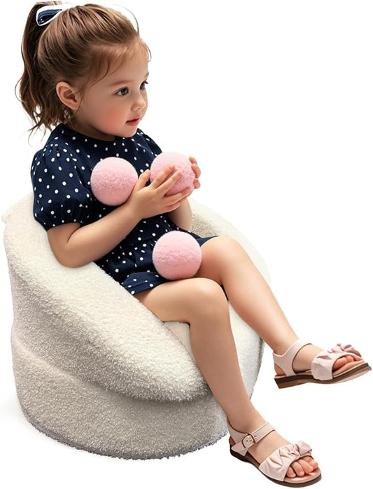 Mini Plush Teddy Bear Kids Sofa Chair - 17.3'' Compact Portable Toddler Chair with Carry Handle, Washable Cover, Safe Sturdy Design - Suitable for Boys and Girls - White
