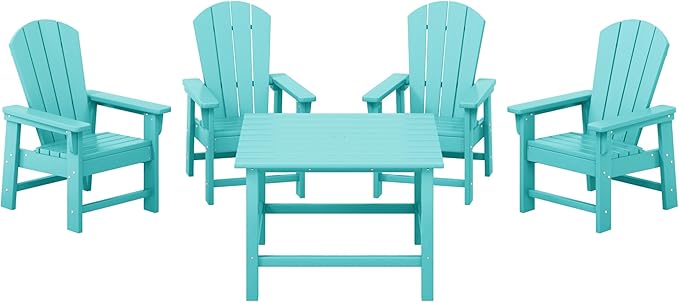 Costaelm Paradise Kids 5-Piece HDPE Outdoor Square Patio Dining Table and Chairs Set, Turquoise
