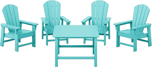 Costaelm Paradise Kids 5-Piece HDPE Outdoor Square Patio Dining Table and Chairs Set, Turquoise