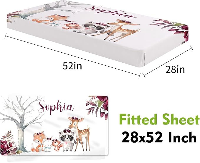 Personalized Crib Bedding Set for Boys Girls, Custom Baby Crib Sets with Name, Rose Animal Design Nursery Bedding 2 Piece - Soft Blanket with Double Layer Dotted Backing, Crib Fitted Sheet