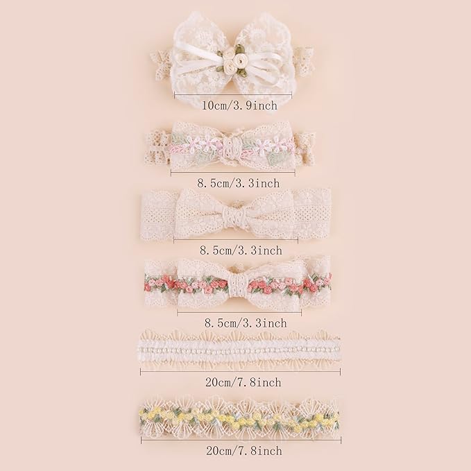 cherrboll Baby Flower Bows Headbands 6pcs Floral Hair Wraps Nylon Hairbands Crown Newborn Infant Toddler Hair Accessories