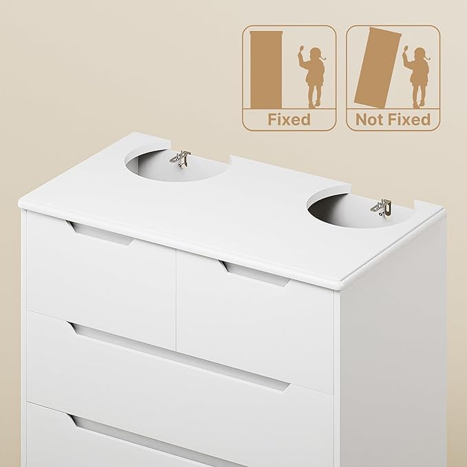 Gizoon 6 Drawer Dresser, Chest of Drawers with Large Storage, White Dressers for Bedroom, Tall Dresser and Organizer with Anti-Tripping, Wooden Cabinet for Office, Living Room, Entryway
