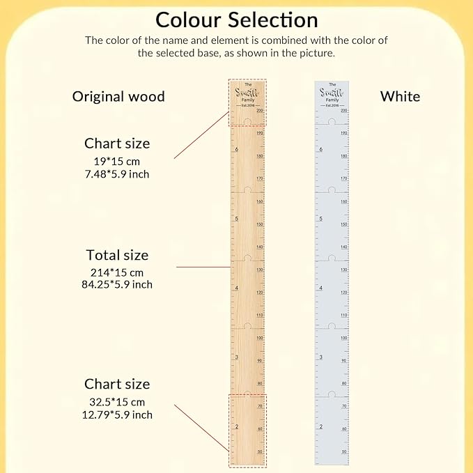 Custom Wooden Kids Height Chart with Name Date - Cute Wall Growth Measurement Ruler for Baby Boys & Girls, Nursery & Room Decor - Easy Install, Premium Wood
