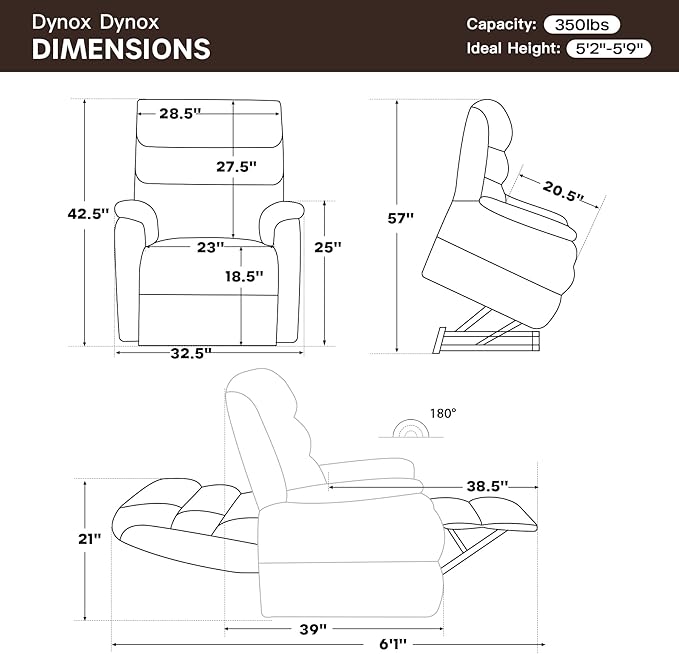 DYNOX 350 LBS Power Lift Recliner Chair for Elderly, Medium Size Dual Motor Lay Flat Infinite Positions Recliner with Heat & Massage(9188,Faux Leather,Brown)