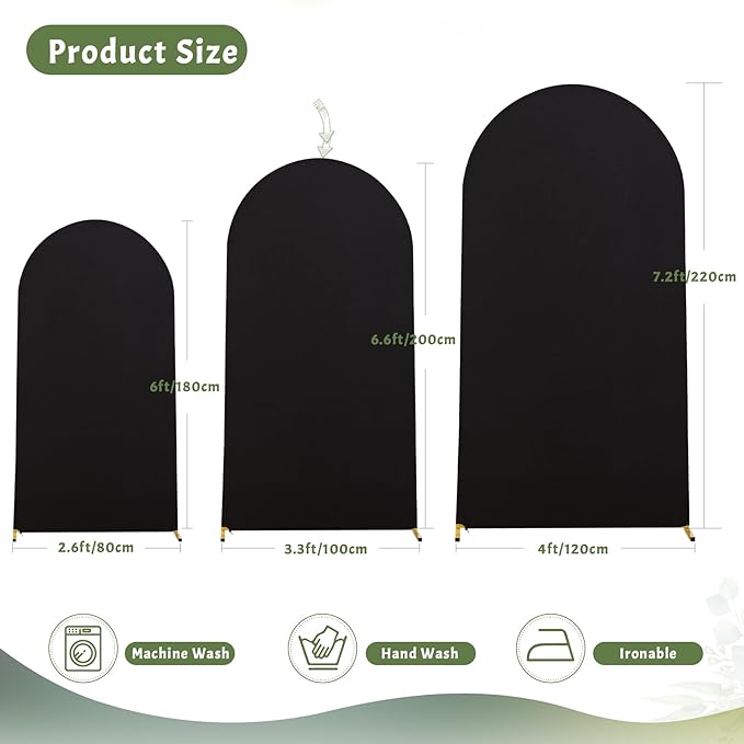 6.6FT Black Arch Backdrop Cover, Spandex Fitted Wedding Arch Stand Covers Round Top Chiara Stretchy Arch Backdrop Cover for Christmas Birthday Party Ceremony Banquet Decoration