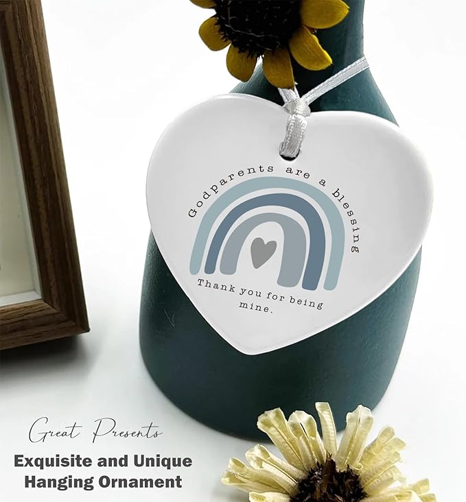 Heart Shaped Christmas Ornament-New Godparents Gift-First Time Godmother Godfather Proposal Pregnancy Announcement Christening Baptism Present-Family Keepsake