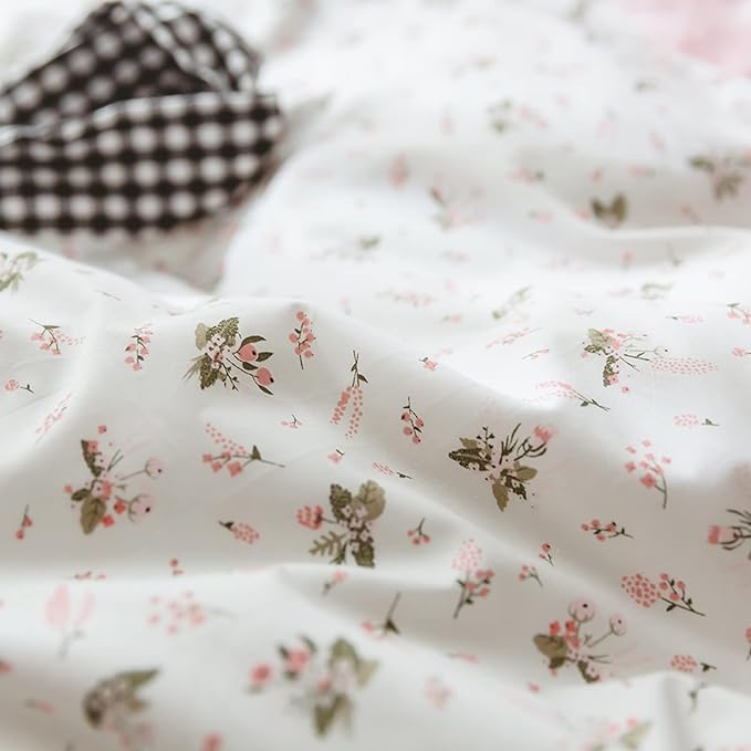 HighBuy Boho Floral Duvet Cover King Pink White Floral Cotton Coquette Bedding Comforter Covers King Lightweight Soft for Girl Garden Style Aesthetic Bedding Set with Zipper Closure