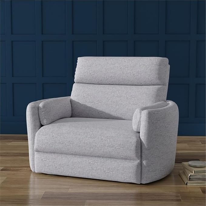 Pemberly Row Modern XL Fabric Power Glider Recliner in Mineral Gray with USB Charging Ports and 2 Comfort Pillows for Living Room