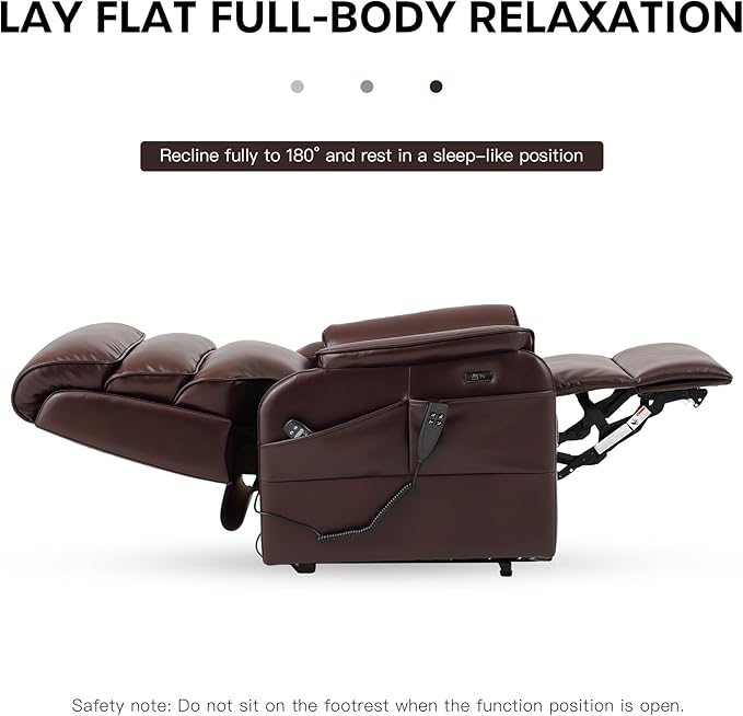 DYNOX 300 LBS Power Lift Recliner Chair for Elderly, Small Size Dual Motor Lay Flat Infinite Positions Recliner with Heat, Massage & USB Charging Port (9188S,Faux Leather,Brown)