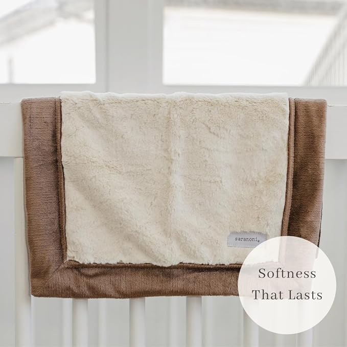 SARANONI Luxury Security Blankets for Babies | Ultra-Soft Lush and Boutique Quality Baby Blanket | Ivory & Gingersnap, Mini - 15" x 20"