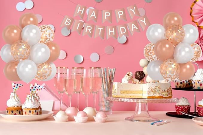 Rose Gold 40inch Number 1 Balloon, First Birthday Decorations For Girl With Rose Gold White Confetti Balloons, Happy Birthday Banner Large 1 Balloon For Baby Girl Princess Birthday Party Decor