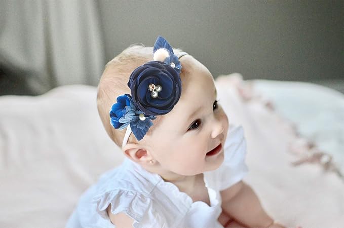 Baby Girl Floral Headbands- 3pcs Nylon Headband Handmade Flower Crown Elastic Hairband Newborn Toddler Hair Accessories Gifts for Girls （1-6 years old）