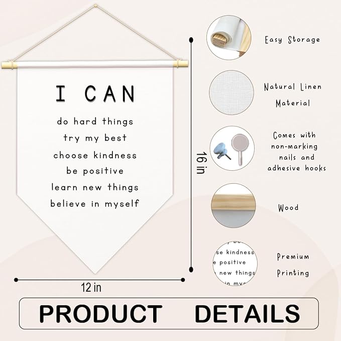 Positive Affirmations Wall Art for Kids,I Am Enough,Inspirational Classroom Decor, I Am Kind Smart Brave Loved Nursery Banner, Bedroom Hanging Sign,Nursery Motivational School Wall Decor-B13