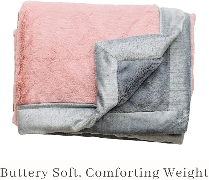 SARANONI Luxury Lush Kids Blanket | Ultra-Soft & Cozy Plush Comfy Blankets for Kids & Teens | Light Pink/Gray - 40” x 60”