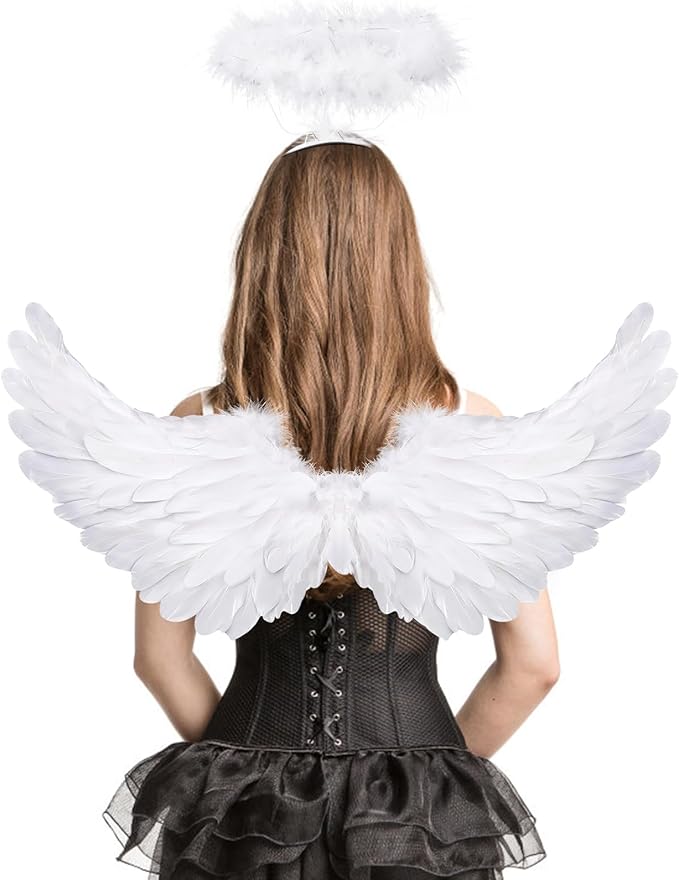 Angel Wings, Feather Angel Wings and Halo, Angel Wings Costume for Adult Kids Women Girls Halloween