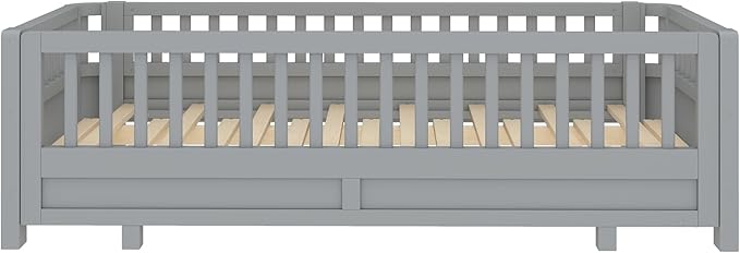 Bellemave Queen Floor Bed or Twin XL Montessori Floor beds for Kids, Twin XL Can Be Converted into a Queen Platform Bed, Gray