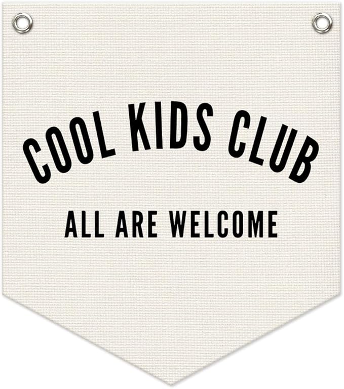 Cool Kids Club Pennant Banner – Playroom Decor, Boyhood Linen Pennant, Kids Wall Hanging, Canvas Triangle Flag for Toddler Boy Nursery & Playroom Essentials, 14.5x12.6 in