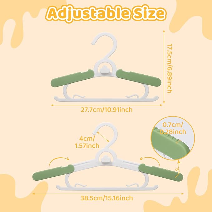 20 Pack Baby Clothes Hangers, 11-15" Adjustable Non-Slip Thickened Kid Hangers for Nursery Closet Toddlers Infant Children to Teenager (Multicolor)