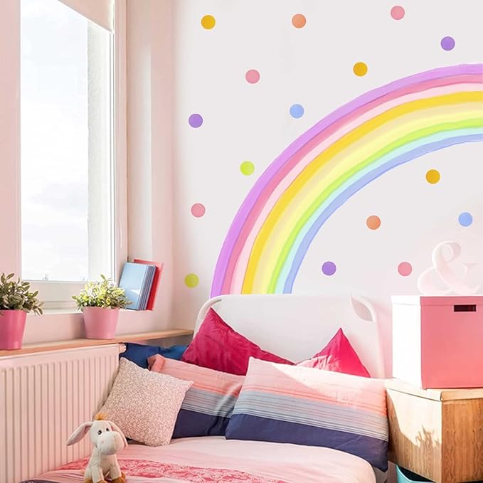 84x42 Inch Extra Large Rainbow Wall Decal Colorful Rainbow Polka Dot Wall Decals Large Rainbow Wall Sticker Fabric Decals Nursery Rainbows Stickers for Kids Rooms Girls Bedroom