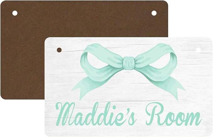 Personalized Mint Green Bow Kids Room Door Sign Custom Name Girls Boys Bedroom Decor Toddler Baby Nursery Wood Art Wall Plaque 12x6 Inches