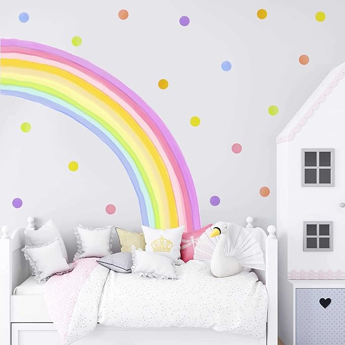 84x42 Inch Extra Large Rainbow Wall Decal Colorful Rainbow Polka Dot Wall Decals Large Rainbow Wall Sticker Fabric Decals Nursery Rainbows Stickers for Kids Rooms Girls Bedroom