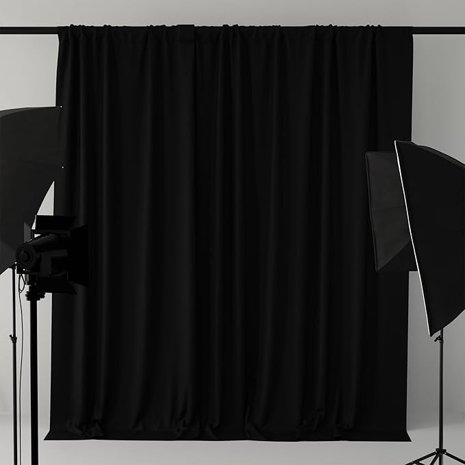 10x10FT Black Curtains Backdrop for Parties, Wrinkle Free Black Photo Backdrop Curtains Drapes for Party Birthday Wedding Halloween Decoration Photography,5ft x 10ft, 2 Panels