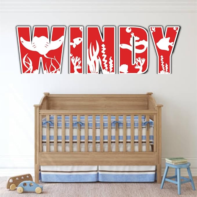 Personalized Wooden Name Sign - Custom Baby Name Signs for Nursery & Kids Room, Baby Announcement Sign, Wall Name Signs Personalized, Round Wooden Letters for Nursery Decor (Sea Animal 3D)
