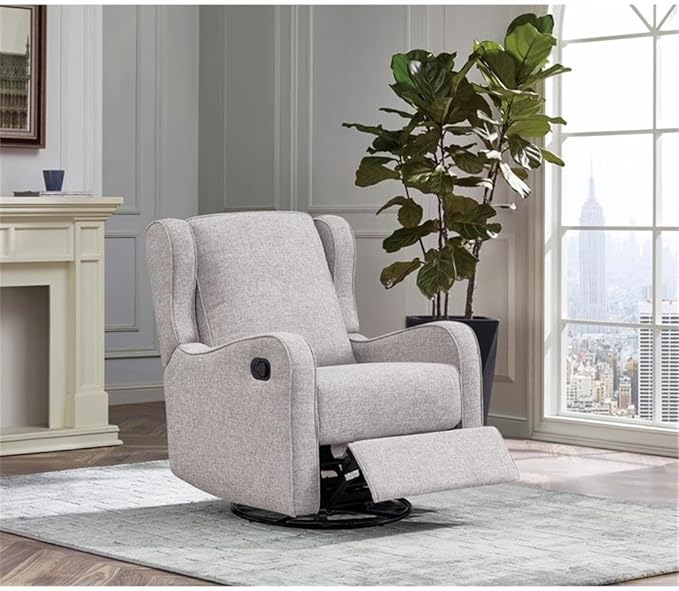 Pemberly Row Premium Fabric Glider Manual Recliner Nursery Rocking Chair for Living Room, Kids Room, Rocker Swivel Recliner with USB Port in Fawn Gray