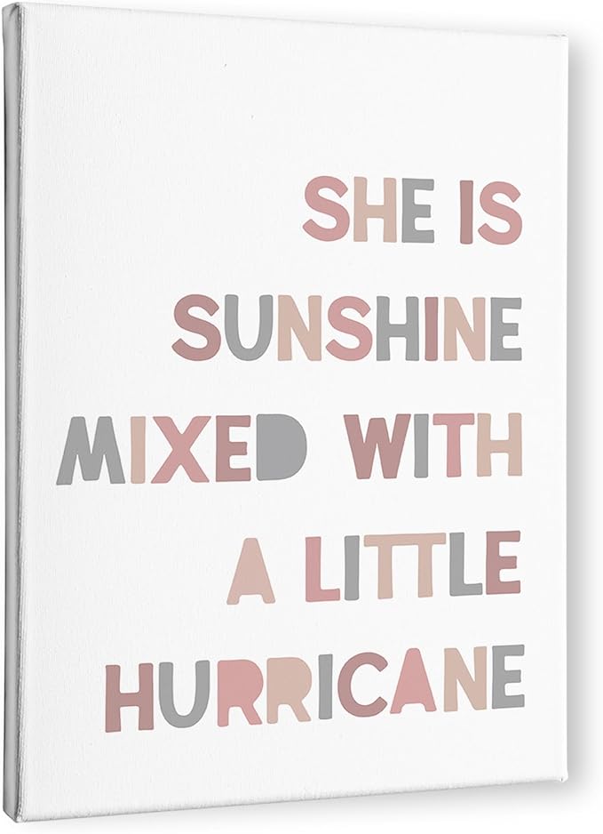 PHAMTE Girls Bedroom Wall Decor,She is Sunshine Mixed with a Little Hurricane Girls Room Wall Art,Sunshine Print Framed Canvas Painting Artwork for Room Bedroom Home Nursery Playroom(11x14 Inch)
