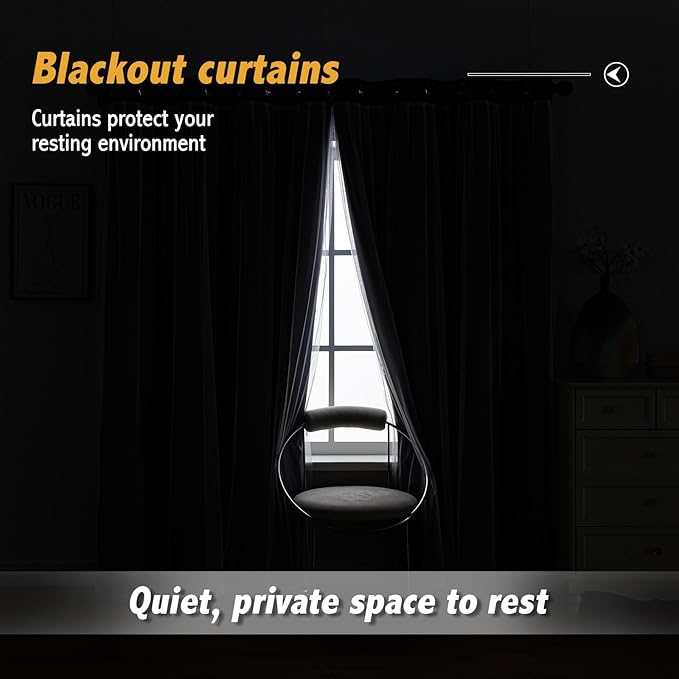 Anytime Home Curtains Blackout and Sheer Layered Solid Window Curtain Panel Pair with Grommet Top, 52Wx95L,Navy Blue
