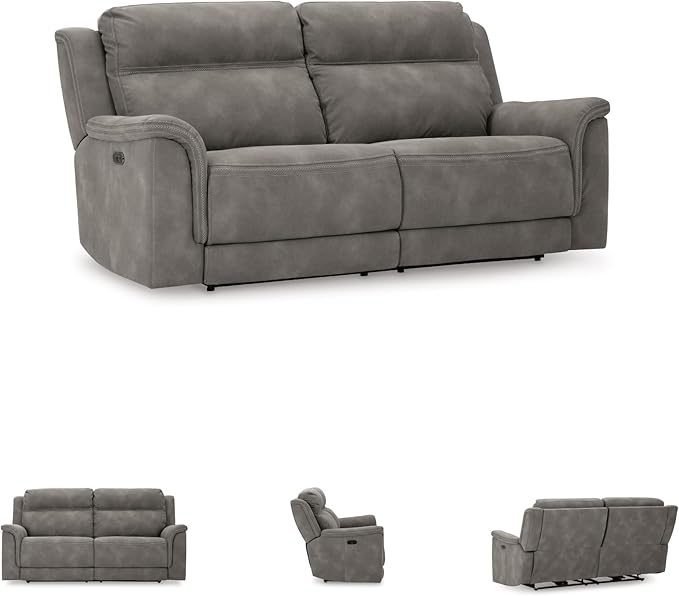 Signature Design by Ashley Next-Gen DuraPella Power Reclining Sofa, USB, Extended Ottoman, Water Repellent Faux Leather, 80" W x 42" D x 42" H, Slate Gray