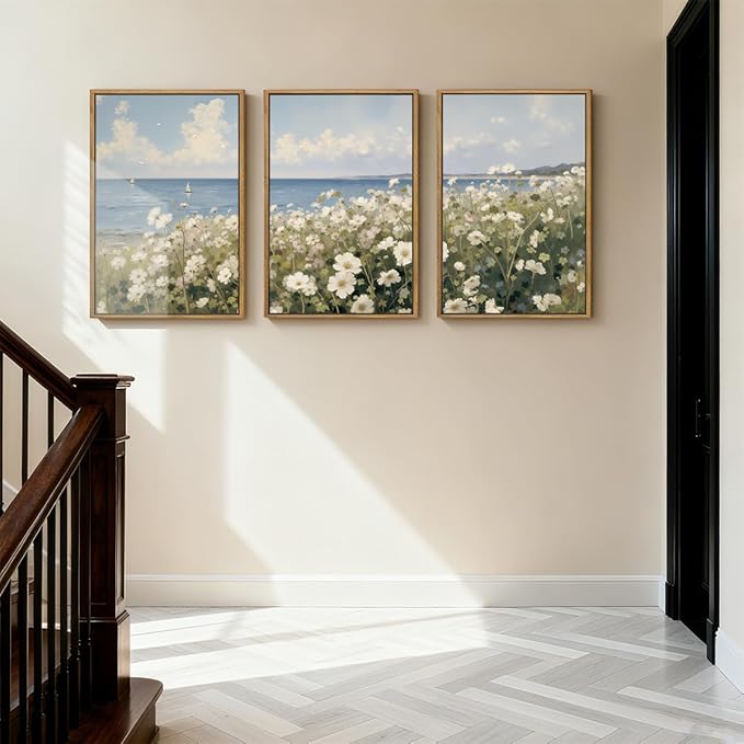 Anyzal Farmhouse Floral Wall Art Framed Coastal Wildflower Wall Decor Flower Painting 16x24 Inch Set of 3 for Living Room Bedroom Dining Room