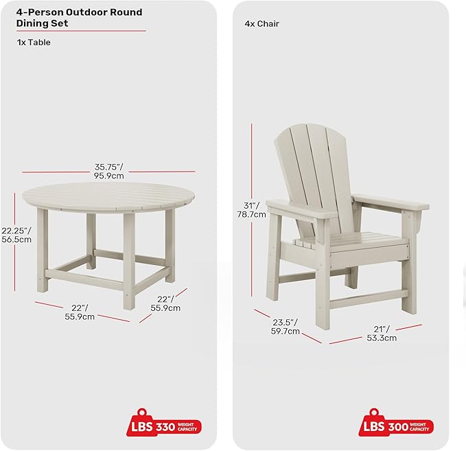 Costaelm Paradise Kids 5-Piece HDPE Outdoor Patio Round Dining Table and Chairs Set, Sand
