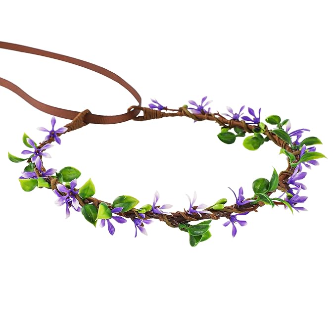 Handmade Purple Flower Crown Girls Headband Bridal Headpiece Flower Wreath for Women Hair Halo Floral Headdress for Weeding Party Festival Birthday