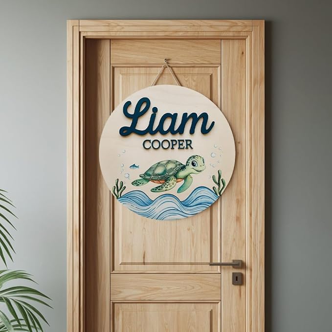 Personalized Name for Nursery Wall, Green Turtle Sign for Baby Door Decor, Newborn Gifts for Boy, Boys Nursery Wall Bedroom Decorations, Mother's Day Gifts for New Mom Dad Gift