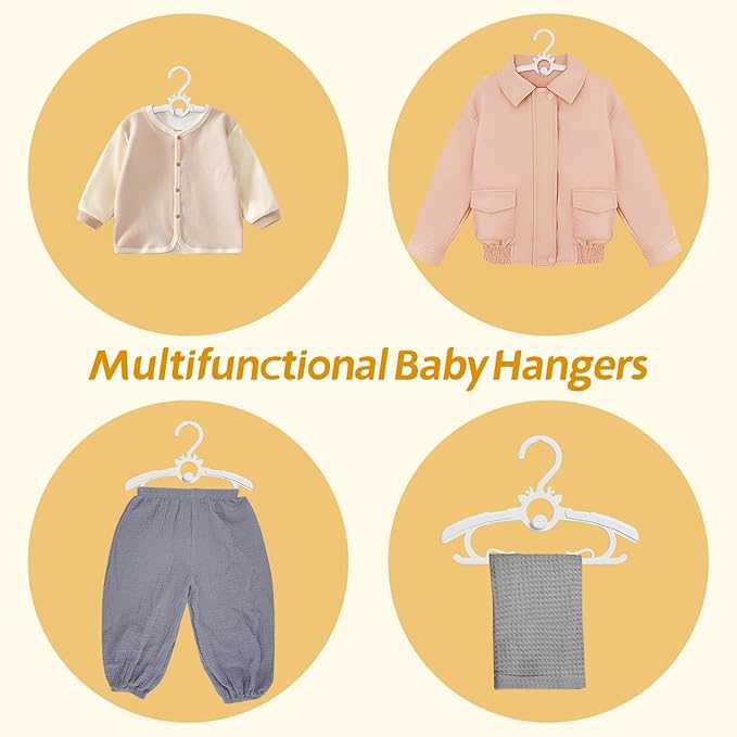 Kids Hangers 30PCS, 11"-14" Extendable and Stackable Baby Hangers, 45g Ultra-Thick Space Saving Non-Slip Plastic Hanger for Infant, Toddler and Nursery Closet, White