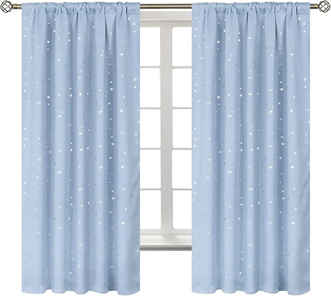 BGment Kids Blackout Curtains for Bedroom, Rod Pocket Room Darkening Curtains Decoration Thermal Insulation Window Drapes for Nursery, Children Room, 2 Panels, Each 42 x 63 Inch, Baby Blue