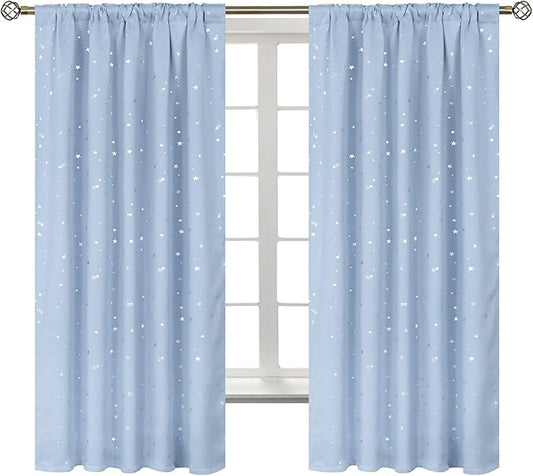 BGment Kids Blackout Curtains for Bedroom, Rod Pocket Room Darkening Curtains Decoration Thermal Insulation Window Drapes for Nursery, Children Room, 2 Panels, Each 42 x 63 Inch, Baby Blue